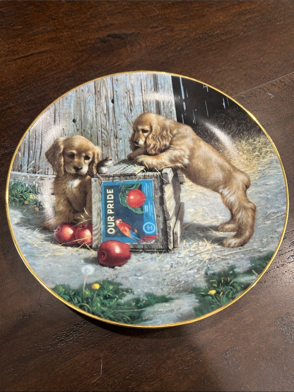 Vintage Jim Lamb “Double Take” Puppy Playtime Collector Plate 1987 River Shore